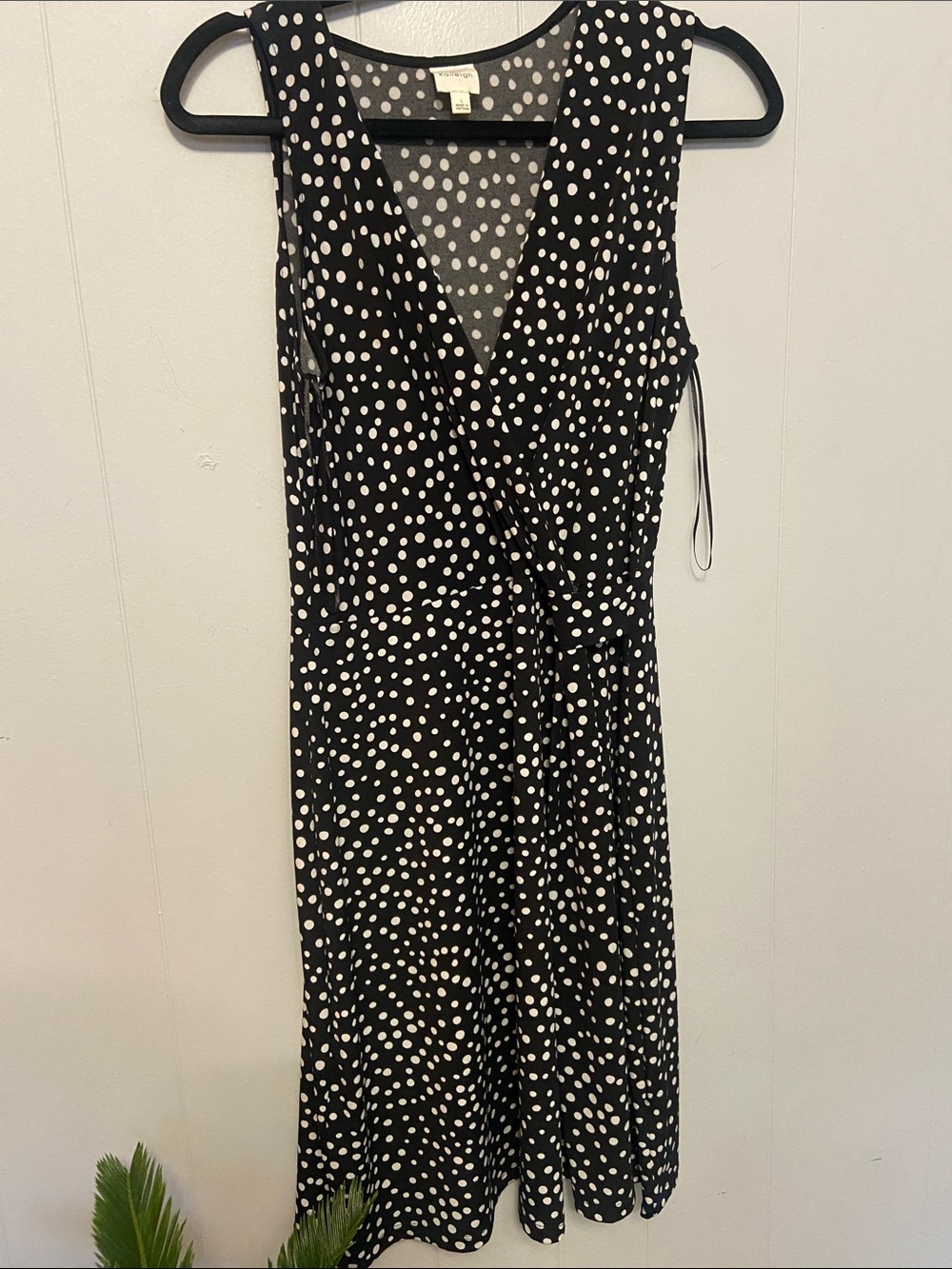 Kaileigh Black and White Polka Dot Midi Faux Wrap Dress